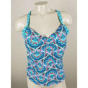 Go By Gossip Blue Printed Tankini Swim Top Size M NWT